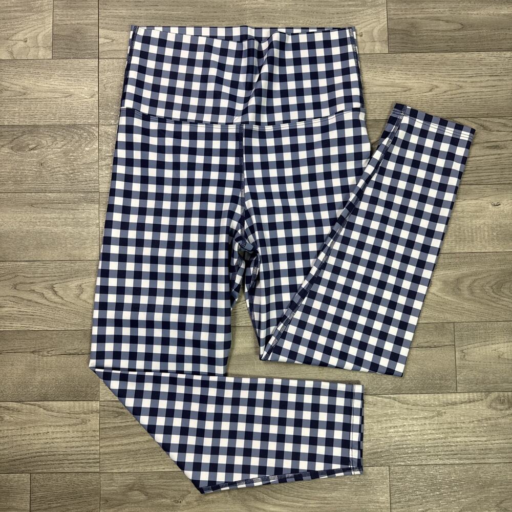 Beach Riot Sport High Rise Leggings Pants Blue White Gingham Print sz L